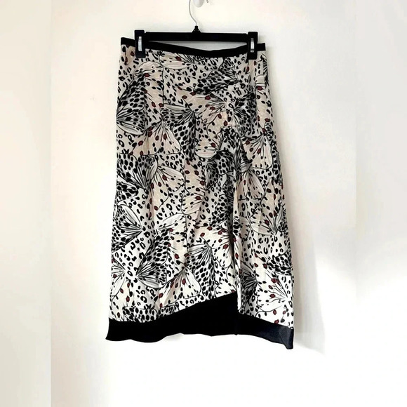 DKNY Skirt Midi Black Tan Chiffon Butterfly Floral Ruched Flowy Resort Y2K - Picture 1 of 8